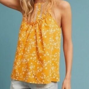 ANTHROPOLOGIE MAEVE Women's Med Martell Floral Top Goldenrod Yellow Halter Boho